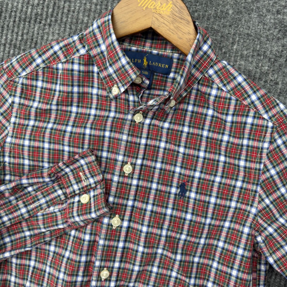 Ralph Lauren‎ Boys Plaid Button Down Shirt Red Green Blue Size S 8 Long Sleeve